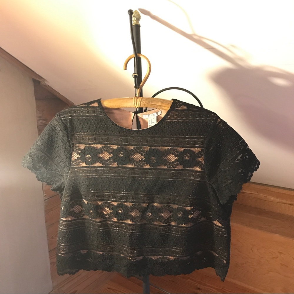 H&M Black Lace Square Crop Top, NWT, M